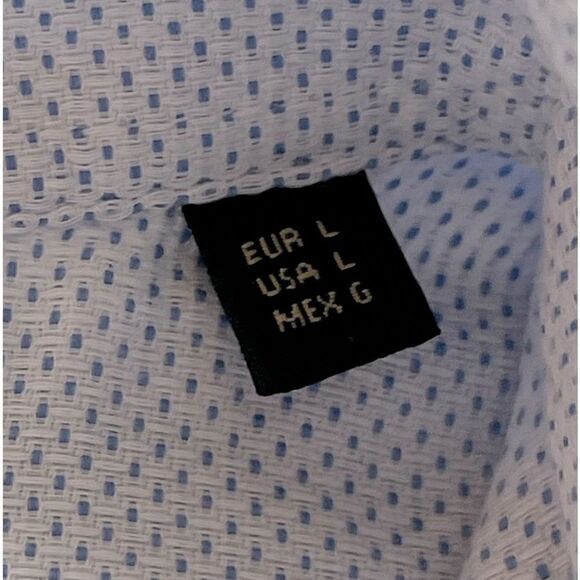 Mossimo Dutti Long Sleeved Dress Shirt w/Super Fine Lt Blue/White Dots Size L - Picture 4 of 9